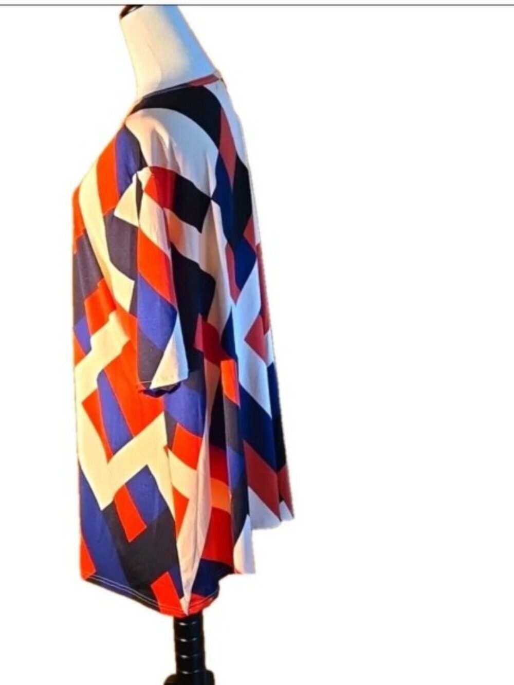 Beyond This Place 2X Colorblock Tunic Top Geometric Art Deco Print Elbow Sleeve - Picture 3 of 12